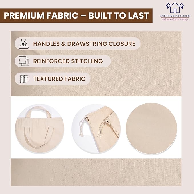 LFH Home Cotton Canvas Extra Large Laundry Bag with Handle, Heavy Duty Drawstring Closure Washable Laundry Bags School Travel, Home, Hotel, College Dorm, Organizer Sack, Toys Clothes 24x36-Natural