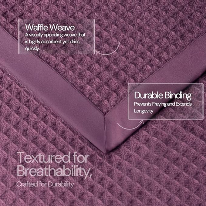 Salt Earth GOTS Certified 100% Organic Cotton Throw Blanket, 108"X90" Blankets & Throws for Bed, Throw Blanket for Couch,Modern & Cozy Blanket, All Season Waffle Blanket, Soft Blanket (Plum Perfect)