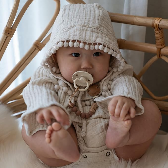 FRIGG Daisy SilkySoft Silicone Baby Pacifier | Made in Denmark | BPA-Free (Willow/Croissant, 6-18 Months)