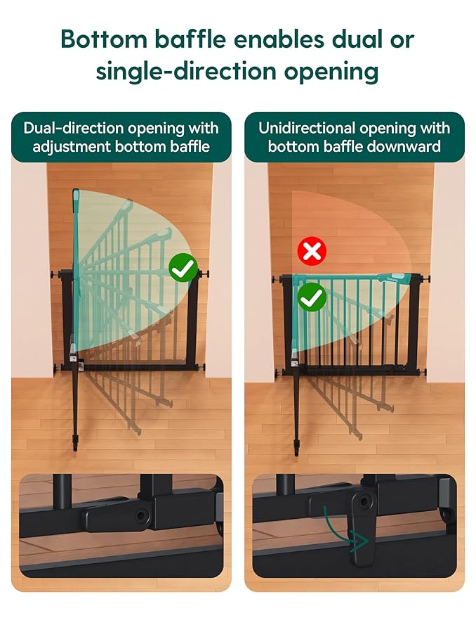 Babelio 29-43" Magnetic Baby Gate for Stairs,Doorways House,Kitchen,30" Tall Pet Barrier with Baffles,Pressure Mounted & Dual-Lock Design Safety for Kids Toddler,Auto-Close/Hold-Open,Black