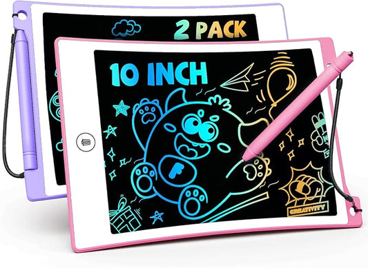 TEKFUN 10in 2 Pack LCD Writing Tablet Coloring Doodle Board Drawing Sketch Pad for Kids with Anti-Lost Stylus, Car Trip Educational Kids Toys Birthday for 3 4 5 6 7 Girls Toddlers
