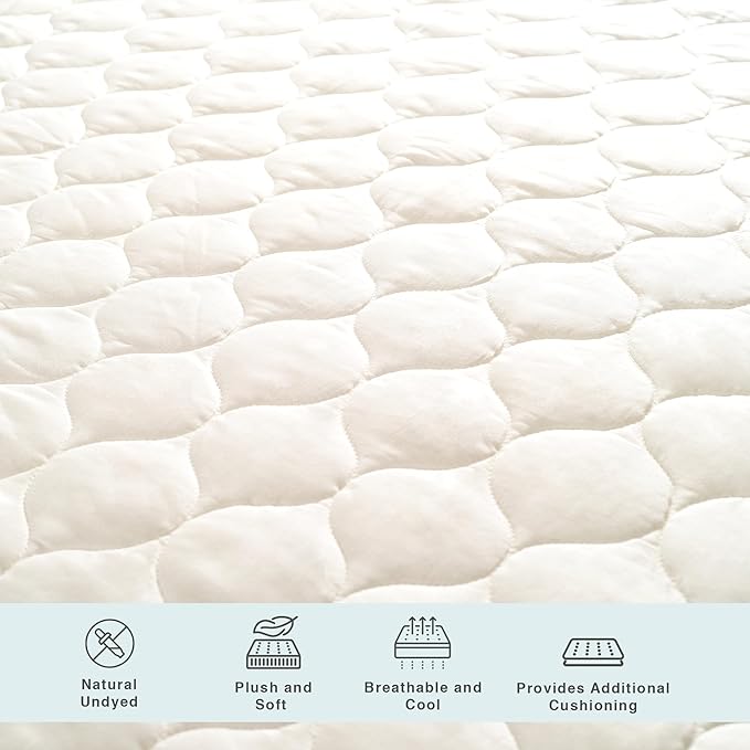 FABDREAMS Organic Quilted Mattress Protector King Size | Mattress Pad | Mattress Cover| Naturally Breathable | Noiseless| Fits up to 17" Deep Pockets| Temperature Regulating | Ivory