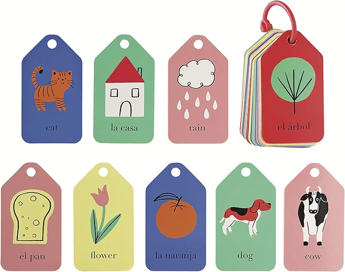 Spanish English Flash Cards - Bilingual Toddler First Words Flashcards – 26 Educational, Colorful, Double-Sided Vocabulary Cards – Sight Words for Toddler Games, ESL Kids & Preschoolers