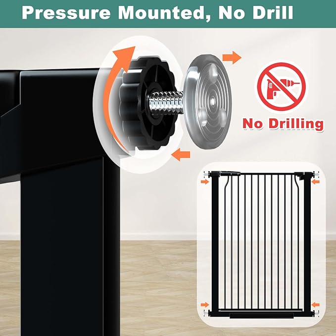 40.5" Extra Tall Baby Gate for Doorways, 49.2"-54.7" Extra Wide Pet Gate Pressure Mounted, 1.37" Narrow Space Puppy Dog Barrier Indoor, No Drill Safety Child Gate, No Climb Fence Black