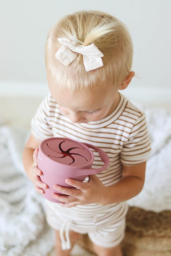 otterlove Collapsable Silicone Snack Container With Attachable Lid | 100% Pure LFGB Platinum Silicone with No Fillers | Snack Cup (2 Pack - Woodchuck & Sand)
