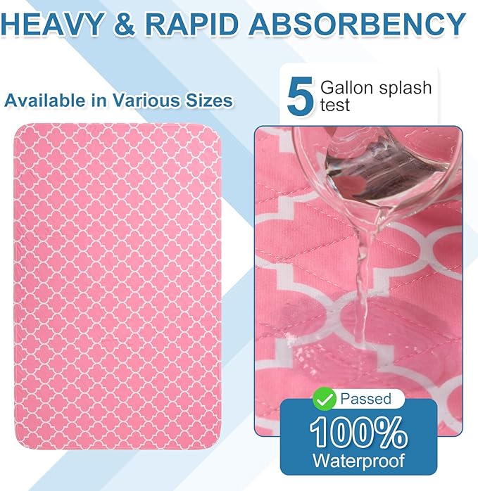 OUTCREATOR® Washable Bed Pads 34" x 56" (Pack of 2), Incontinence Mattress Protector, Anti-Slip Waterproof Underpads for Adults Kids Elderly Pets, Absorbency & Reusable Bedwetting Pads (Pink)