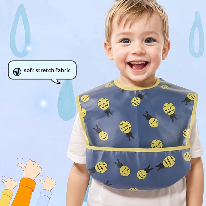 Baby bibs Waterproof Toddler bib - Feeding bib with Pocket for Infant Boy Girl Washable 6-36M