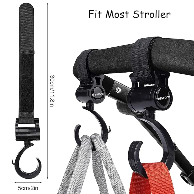 Stroller Hooks, Babyfond 2 Pack of Multifunctional Hooks, 360-degree Rotating Firm Non-Slip Stroller Hook for Buggy, Baby Carrier, Bike Bicycle, Car Headrest
