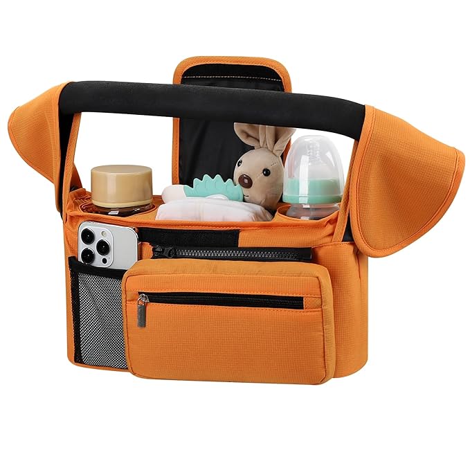 Accmor Universal Stroller Organizer with Insulated Cup Holder Detachable Phone Bag and Shoulder Strap,Stroller Bag Caddy Organizer Fits for Uppababy, Baby Jogger, Britax Strollers