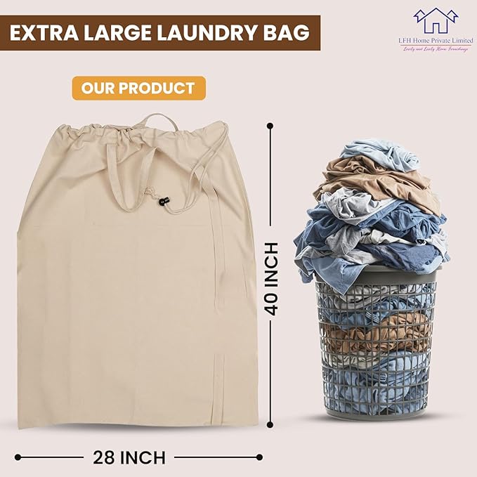 LFH Home Cotton Canvas Extra Large Laundry Bag with Handle, Heavy Duty Drawstring Closure Washable Laundry Bags, School Travel, Home, Hotel, College Dorm, Organizer Sack, Toys Clothes 28x40-Natural