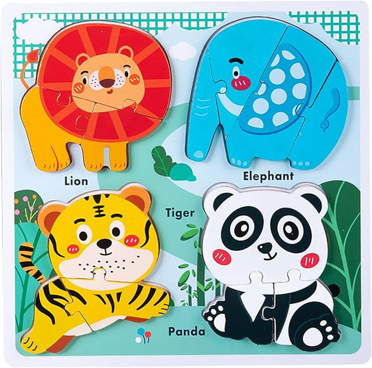 Zoo Safari Animal Toddler Puzzles Ages 1-3, Wooden Puzzles for Toddlers 2-4, Fun Educational Toys for 18-36 Months Baby,Crafted Wood Birthday Gifts for 24+ Month Little Girls Boys