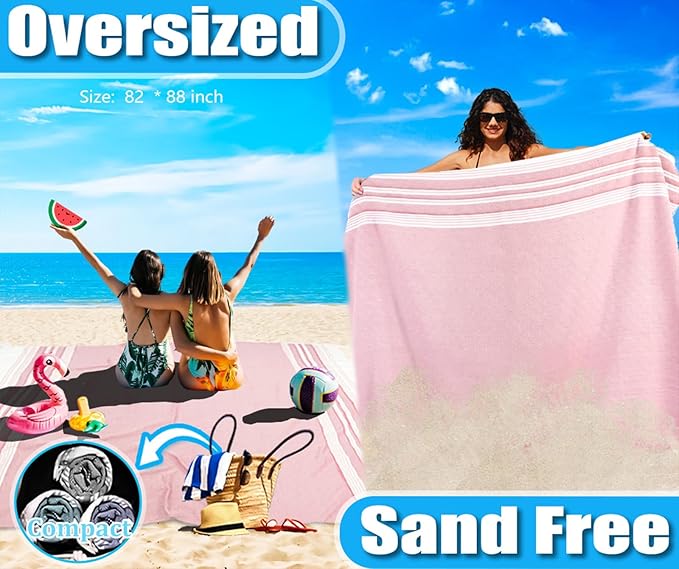 Oversized Turkish Beach Towel Blanket Cotton Giant XL Sandproof Towels Huge Linen XXL Extra Large Big Throw Quilt Blankets for Adults Cloud Travel Camping Glamping Accessories Essentials