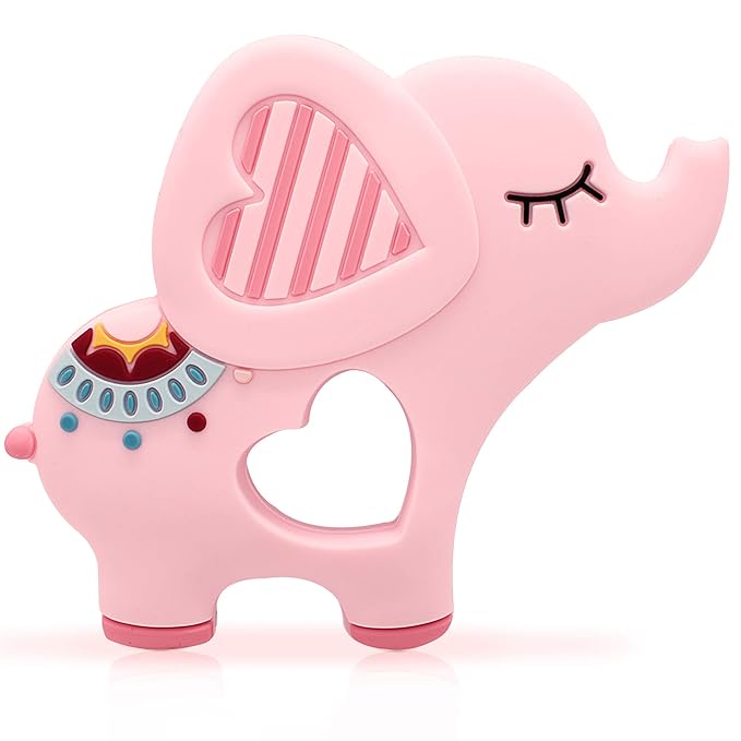 Soft Pink Elephant Teether Toy for Babies 3-6/6-12 Months Silicone Teething Toy Gift for Girls Gum Massager Anxiety Relief Items