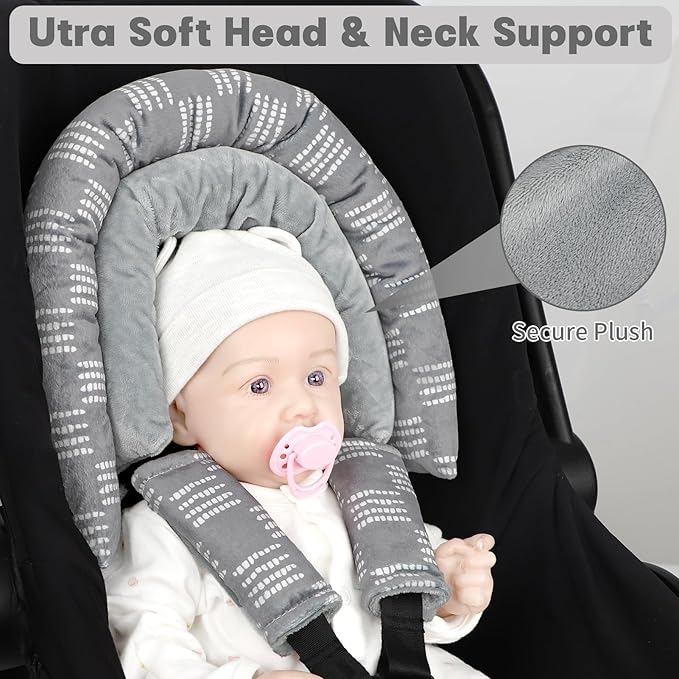 Infant Car Seat Insert, HNHUAMING Baby Car Seat Head & Body Support with 2 Strap Pads, Ultra Soft Newborn Preemie Carseat Insert Cushion for Girls Boys, Fits Car Seat, Stroller, Swing, Bouncer, Gray