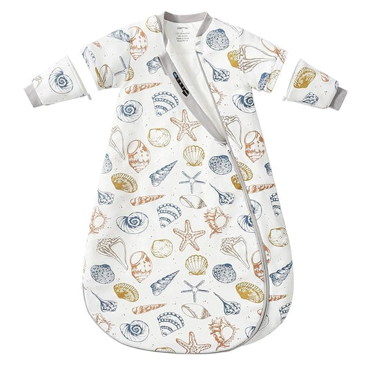 Baby Sleep Sack 12-18 Months, Cotton Detachable Long Sleeve Sleep Sack, 2.5 Tog Toddler Sleeping Sack with Temperature Strips, 2-Way Zipper Wearable Blankets for Newborns, Ocean