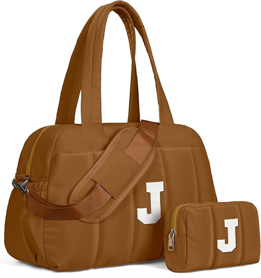 College Girl Gift-Duffle Bag with Letter, Carry On Bags for Women，Overnight Bag with Wet Pocket，Lightweight Travel Bags Personalized Gym Tote with Makeup Pouch