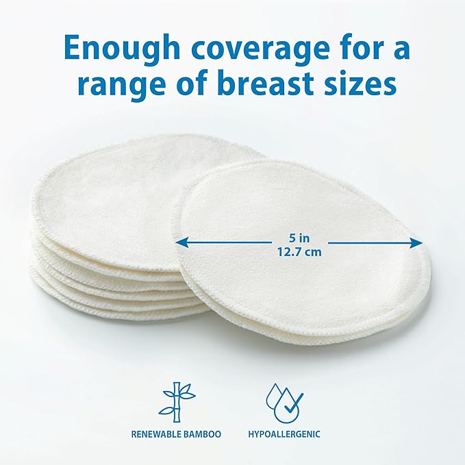 Dr. Brown's Reusable Breast Pads for Breastfeeding, Washable Nursing Pads with Laundry Bag, Day & Night Absorption, 8 Count
