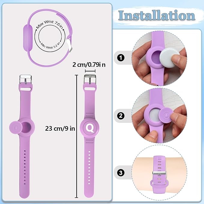 Waterproof Bracelet for AirTag Kids, Personalized Initial Letter Hidden Holder Compatible with Air Tag, Silicone Case for Airtag Adjustable Anti-Lost GPS Tracker for Toddler Child Elder, Q