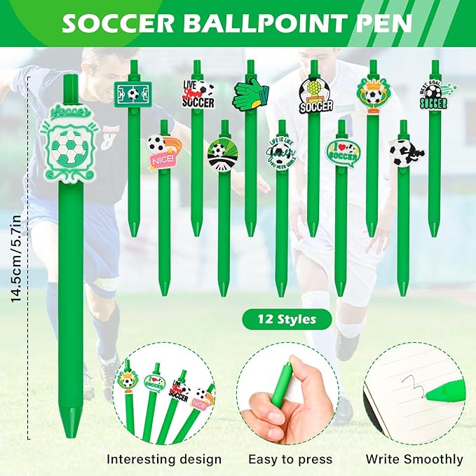 LiYiQ 72 Pcs Soccer Party Favors Soccer Team Gifts Soccer Goodie Bags Stuffers Soccer Ballpoint Pens Bookmark Card and Silicone Bracelet