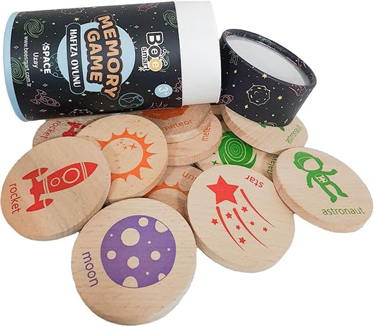 bee smart Wooden Memory Game - Matching Memory Game for Kids 3 and Up, 16Pcs | Educational Toy for Preschool Toddlers Board Games (Space)