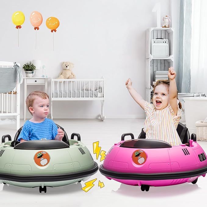 12V Electric Ride on Bumper Car for Toddlers, Kids Bumper Car with Remote Control, 360 Degree Spin, LED Lights, Dual Joysticks, Safety Belt for 18+ Months Kids, Pink