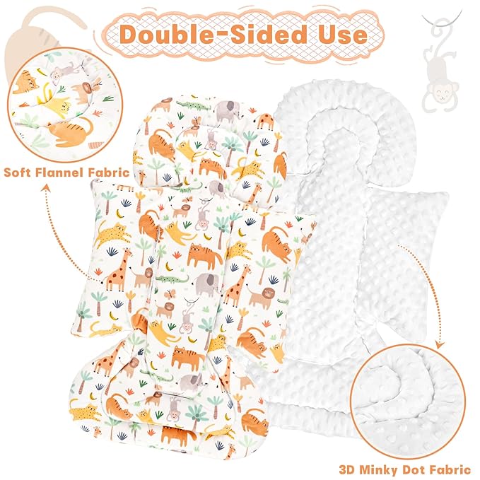 Infant Car Seat Insert, Soft Baby Car Seat Head & Body Support for Girl Boy, Reversible Newborn Preemie Carseat Insert Cushion with 3 Straps Pads Fits CarSeat, Stroller, Swing, Bouncer, Animals