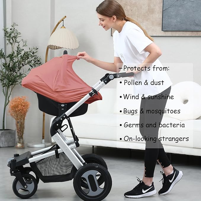 Car Seat Cover Baby for Nursing, Baby Breastfeeding Cover Carseat Canopy Covers, Solid Color Multi-use Nursing Cover for Babies (Bronze red)