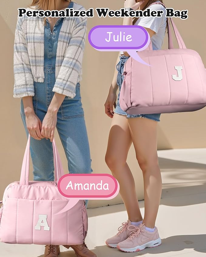 Tween Gift, Duffle Bag for Travel, Weekender Bags for Women，Initial Overnight Bag with Wet Pocket，Lightweight Travel Bags Personalized Gym Tote with Makeup Pouch