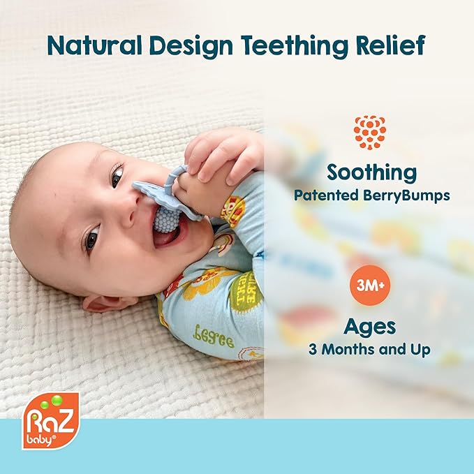 RaZbaby RaZberry Silicone Teether Pacifier – Teething Relief for Infants, Food-Grade, Hands & BPA Free, Natural Berrybumps Fruit Texture for Sensory Development, Freezable, 2-Pack - Lavender & Pink