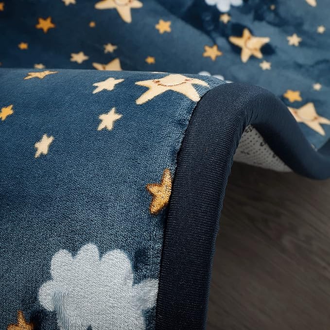 Loartee Coral Velvet Area Rug - 1" Thick Memory Foam Baby Play Mat, Washable Toddler Carpet, Home Decor for Living Room, Nursery, Kids Bedroom, Starry Blue, 6'7"x7'10"