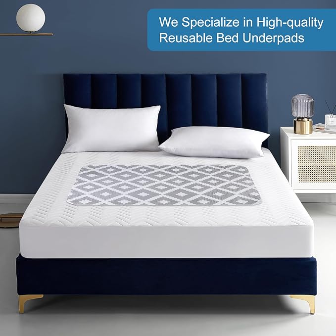 OUTCREATOR® Washable Bed Pads 34" x 76" (Pack of 2), Incontinence Mattress Protector, Anti-Slip Waterproof Underpads for Adults Kids Elderly Pets, Absorbency & Reusable Bedwetting Pads (Gray Geometry)