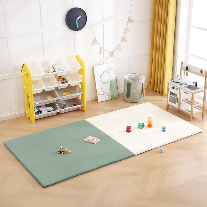 Baby Play Mat 48"x48" – Thick, Non-Slip Foam Mat for Babies and Toddlers. Foldable, Scrubbable, Odorless, and Soft, Ideal for Playpens, Crawling, and Indoor Playtime-Green