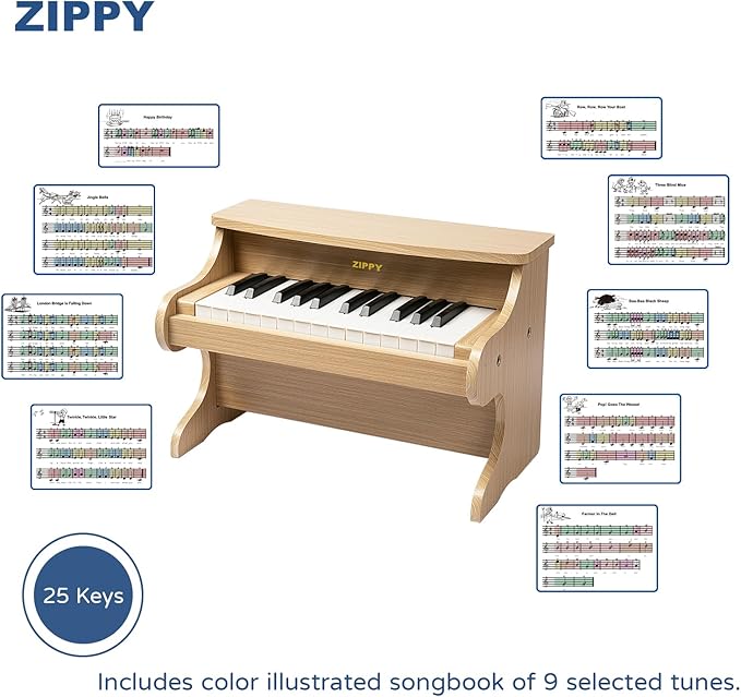 ZIPPY Kids Piano Keyboard, 25 Keys Digital Piano for Kids, Mini Music Educational Instrument Toy, Wood Toy for Toddlers Girls Boys (Oak)