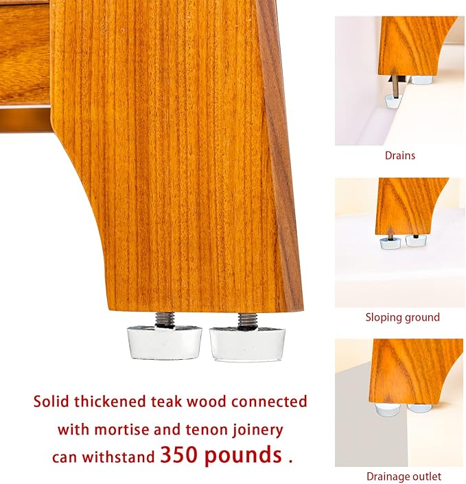 NNN 30" Commercial Teak Shower Bench - 8 Non-Slip Leveling Feet & 350 lbs Capacity | Rock-Solid Stability for Seniors & Spa Safety | Waterproof Design for Saunas/Outdoor Pools (Patented)