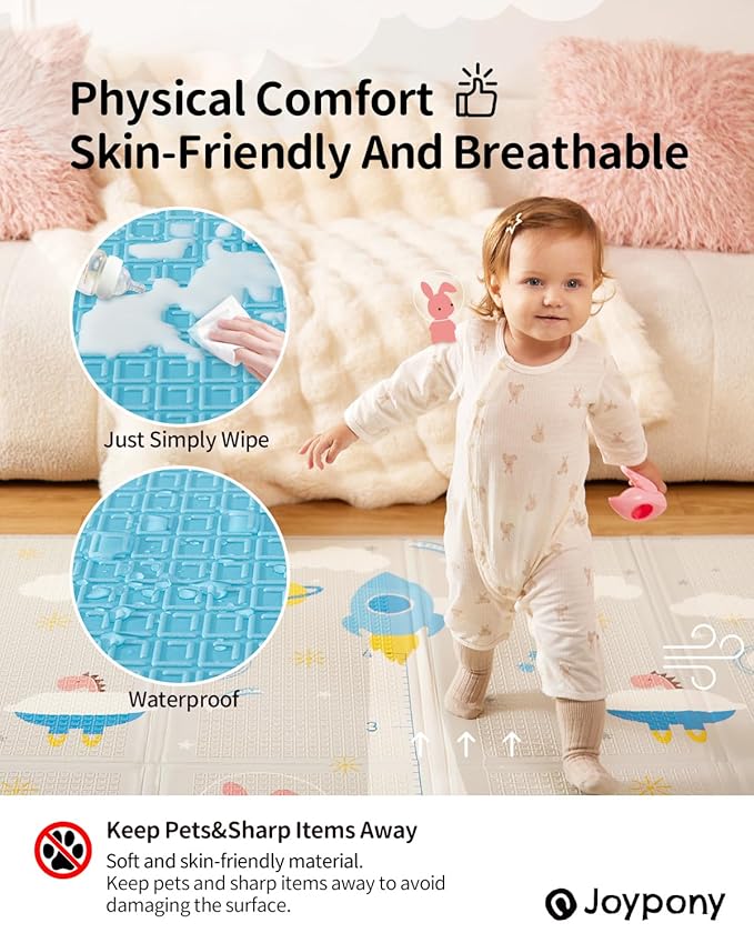 Baby Play Mat 79x71x0.6 inches, Fabric Cloth Surface Extra Large & Thick Foldable Play Mats for Baby Girls Boys, Waterproof & Anti-Slip Portable Baby Floor Mat for Tummy Time with Travel Bag