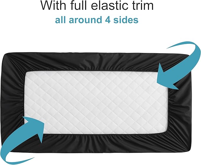 NTBAY 2 Pack Waterproof Mini Crib Mattress Protector, Quilted 24"x38" Fitted Mattress Cover - Machine Washable - Soft and Breathable Baby Mattress Pad Sheet for Mini Crib and Baby Playards, Black