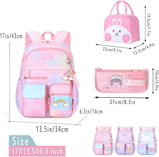 Kawaii Backpack, Pink Backpack for Girls, Kid Starry Rainbow Bookbag, Cute Backpack for Kids, Aesthetic Backpack, Pink