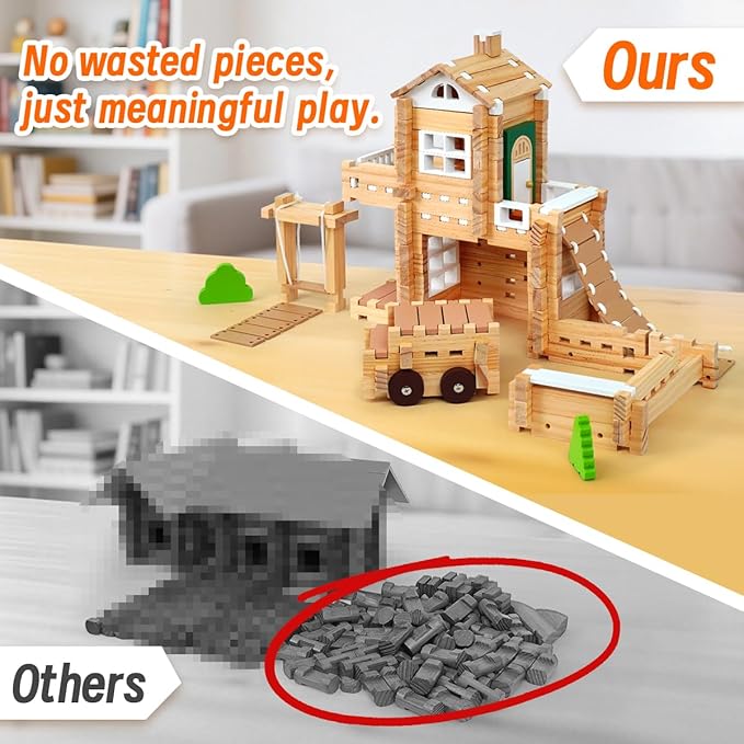 Jovi-mindly＆Notchies Wooden Blocks Train Set 101 PCS Create 40+ Shapes,Toys Educational Wooden Building Blocks Puzzles for Kids Ages 5-8 Boys and Girls,Truck/Excavator,FSC Certified,Graduate Gifts