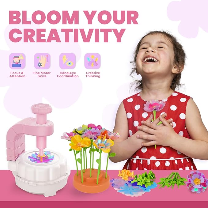 windpaint Toys for Girls 3 4 5 6 7 8 9 10 Years Old, DIY Craft Kits for Kids, Fabric Flower Bouquets for Girls Gifts, Educational Learning Detective Toys for Toddler Kids,Birthdays Gifts (Pink)