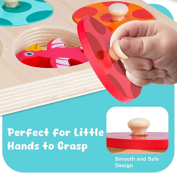 Dinosaur Wooden Toddler Puzzle 1-3, Montessori Toys for 1 2 3 Year Old, Dinosaur Eggs Peg Puzzles, Kid Wooden Puzzles Ages 2-4, Dinosaur Toy for Toddler Kid, Preschool Education Learning Toys