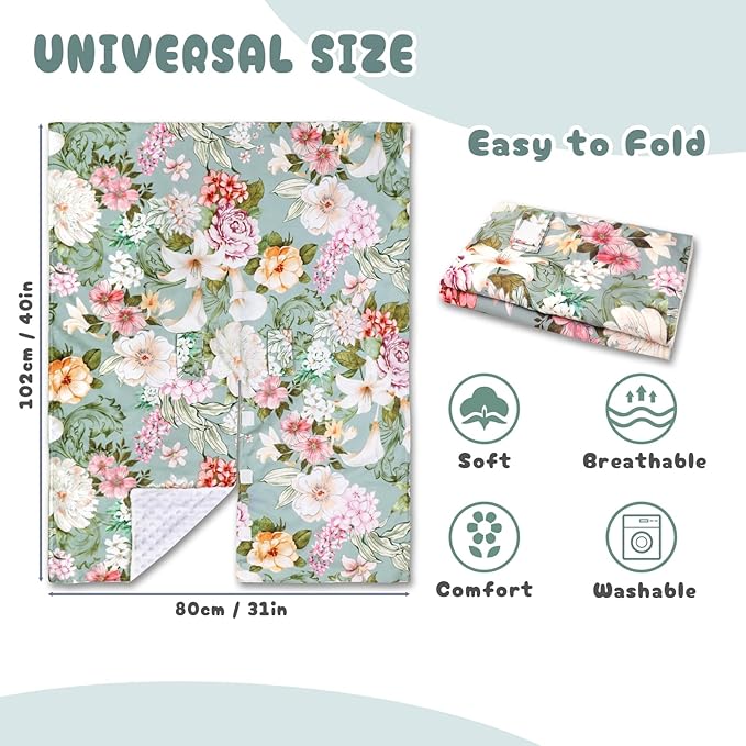 Car Seat Cover Baby, Flroal Infant Car Seat Canopy Covers for Newborn Girls Boys, Soft Breathable Minky Carseat Covers Stretchy Multi-Use Nursing Cover for Stroller Baby Car Seat, Green Leaf