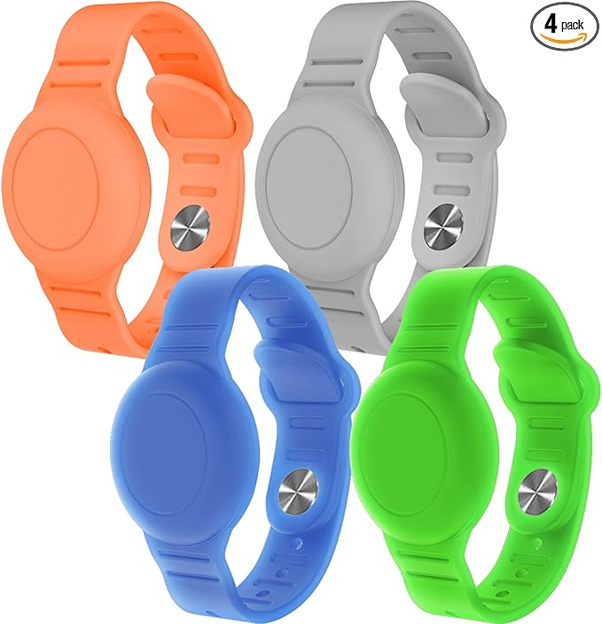 4 Pack Waterproof AirTag Bracelet for Kids, Hidden Silicone Wristband for AirTag, GPS Tracker Case for Air Tag Holder Strap Band for Child Toddler, Secure Anti-Loss Protection