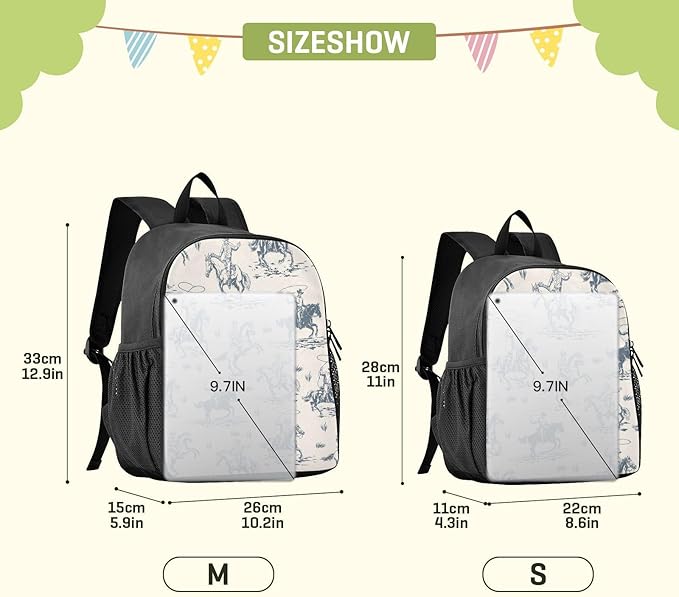 Western Cowboy Toddler Backpack Waterproof Mini Backpack Boys/Girls Cute Kindergarten Pre School Bags 13 Inch