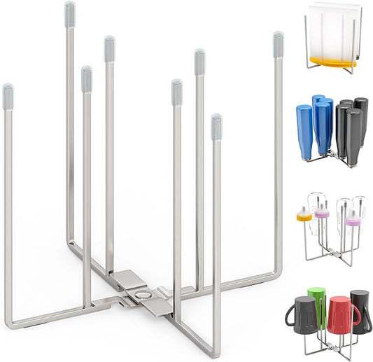 Retractable Bottle Drying Rack, Baby Bottle Drying Rack, Collapsible Cup Draining Rack, Reusable Storage Bag Dryer with Non-Slip Bottom - Stainless Steels