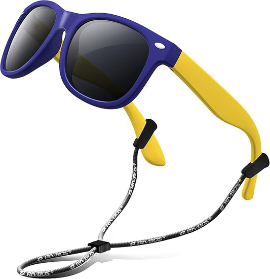 RIVBOS Kids Sunglasses Polarized UV Protection Flexible Rubber Glasses Shades with Strap for Boys Girls RBK004