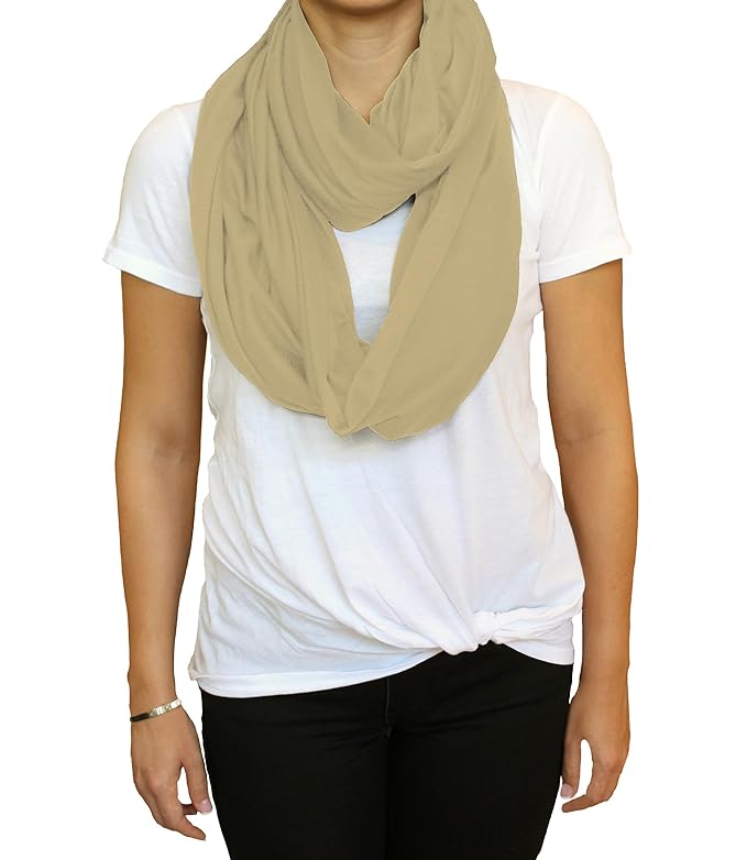 LK Baby Infinity Nursing Scarf Breastfeeding Cover Ultra Soft Premium Jersey Polyester- 100% AZO free and Safe for Baby (Natural Beige)