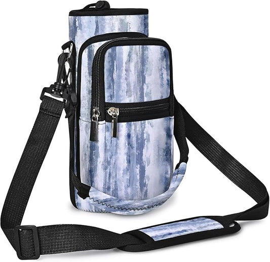 25/32/40/64oz Water Bottle Bag Holder Carrier-Insulated Crossbody Sling Case Sleeve with Strap & Pockets for Men Women Gym Cycling Travel Walking Hiking Camping