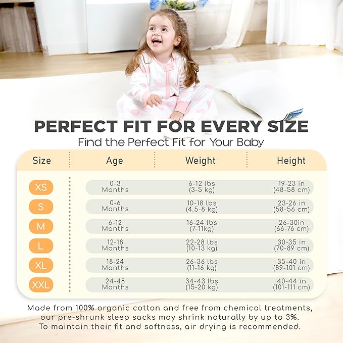 Mama Cheetah Baby Sleep Sack with Sleeves, 0.5 TOG Organic Cotton Wearable Blanket and Two-Way Zipper, Swaddle Transition Long Sleeve Sleeping Bag for Newborn Infant Toddler, 24-48 Months