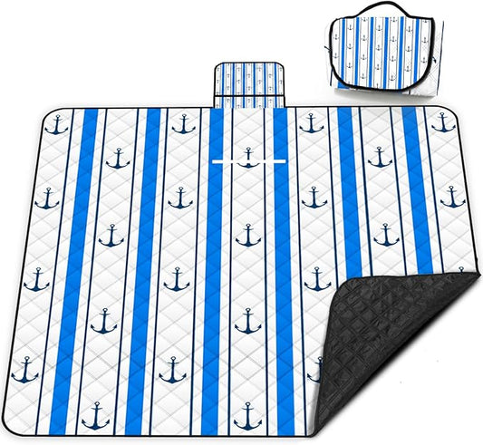 Poedist Extra Large Picnic Blanket Waterproof,80"x 80"Foldable Machine Washable Beach Blanket,Outdoor Blanket for 6-8 Adults,Suitable for Indoor Crawling,Park Beach,Camping,Hiking,Family Travel(Blue)