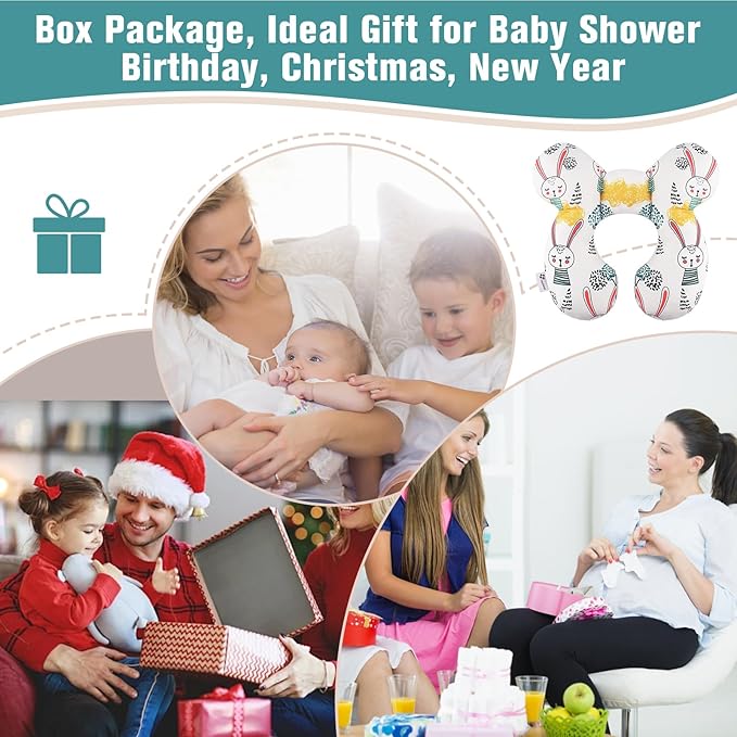 vocheer Baby Travel Pillow(Upgraded), Head and Neck Support Pillow for Pushchair, Car Seat,Stroller, Bouncer, Cotton(Rabbit)